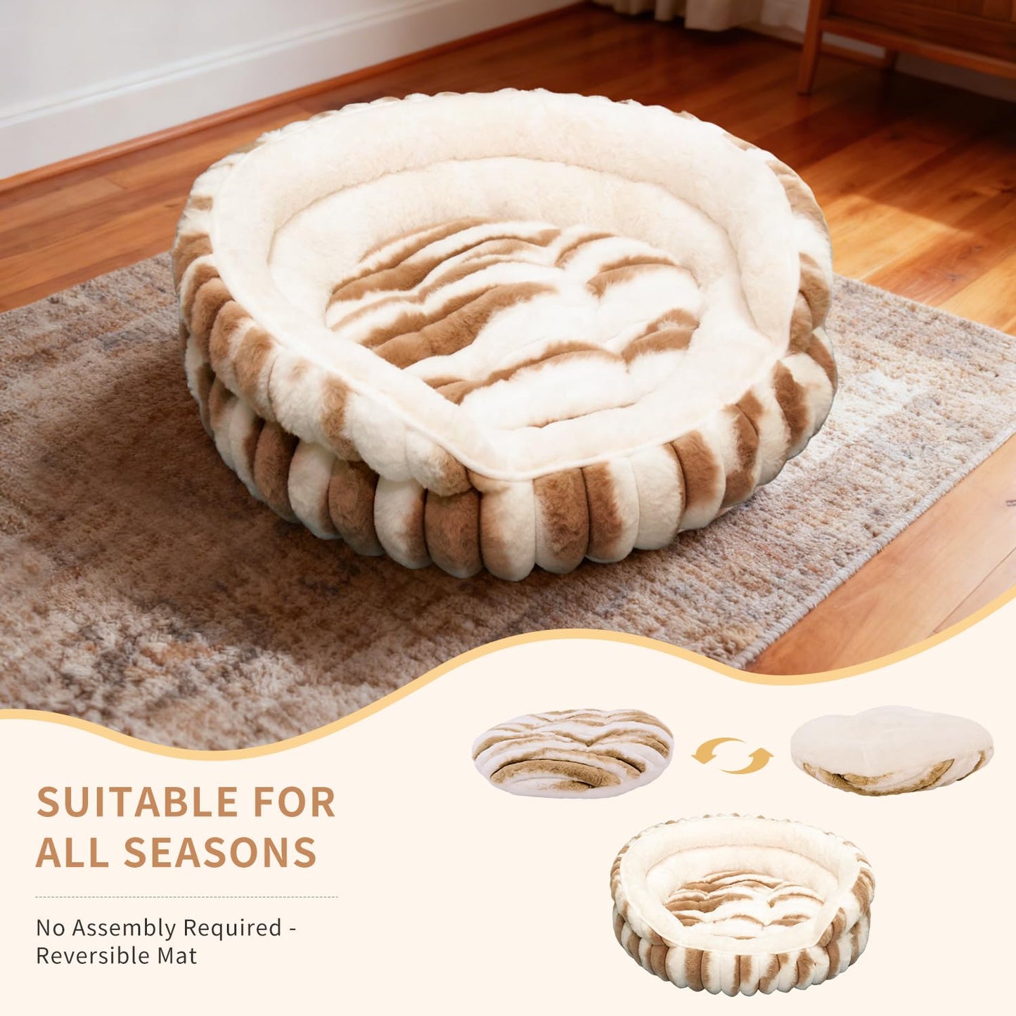 Petvart Calming Donut Cat Bed – Washable Fluffy Anti-Anxiety Pet Bed with Non-Slip Base