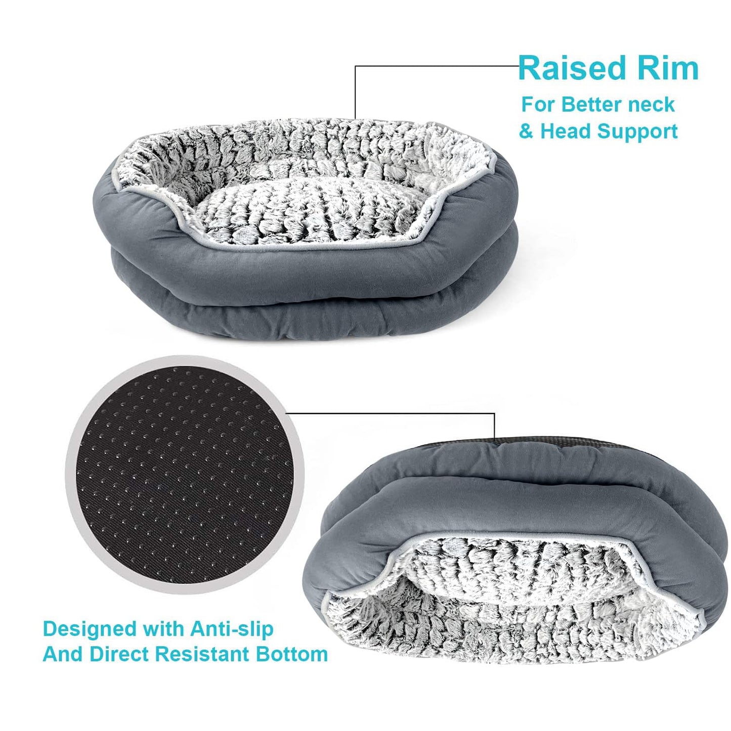 Petvart Fluffy Calming Pet Bed – Machine Washable Plush Anti-Anxiety Bed (Medium Size)