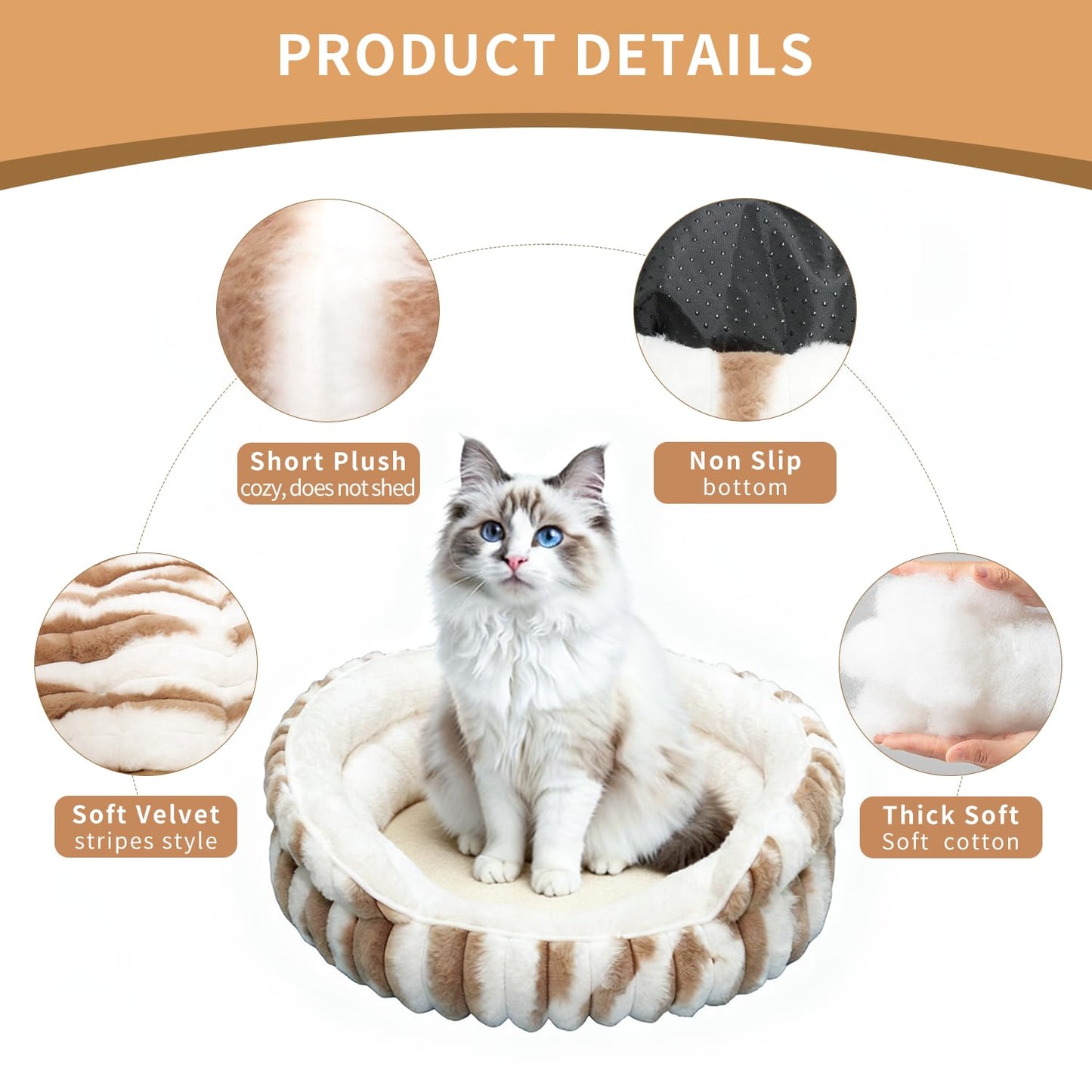 Petvart Calming Donut Cat Bed – Washable Fluffy Anti-Anxiety Pet Bed with Non-Slip Base