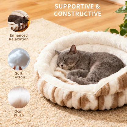 Petvart Calming Donut Cat Bed – Washable Fluffy Anti-Anxiety Pet Bed with Non-Slip Base