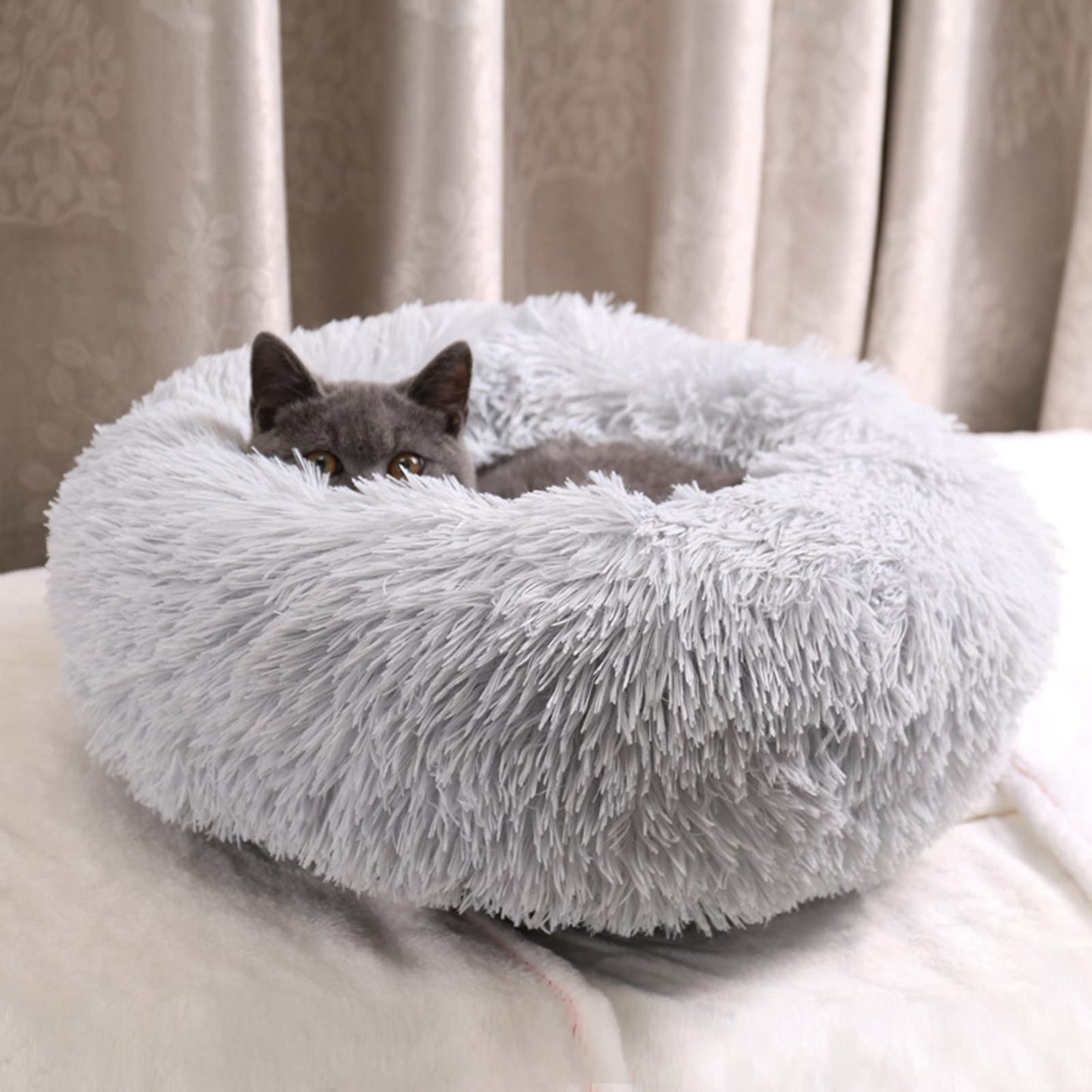 Petvart Plush Donut Dog Bed 50cm – Calming Round Anti-Anxiety Pet Bed, Machine Washable