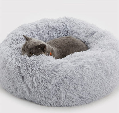 Petvart Plush Donut Dog Bed 50cm – Calming Round Anti-Anxiety Pet Bed, Machine Washable