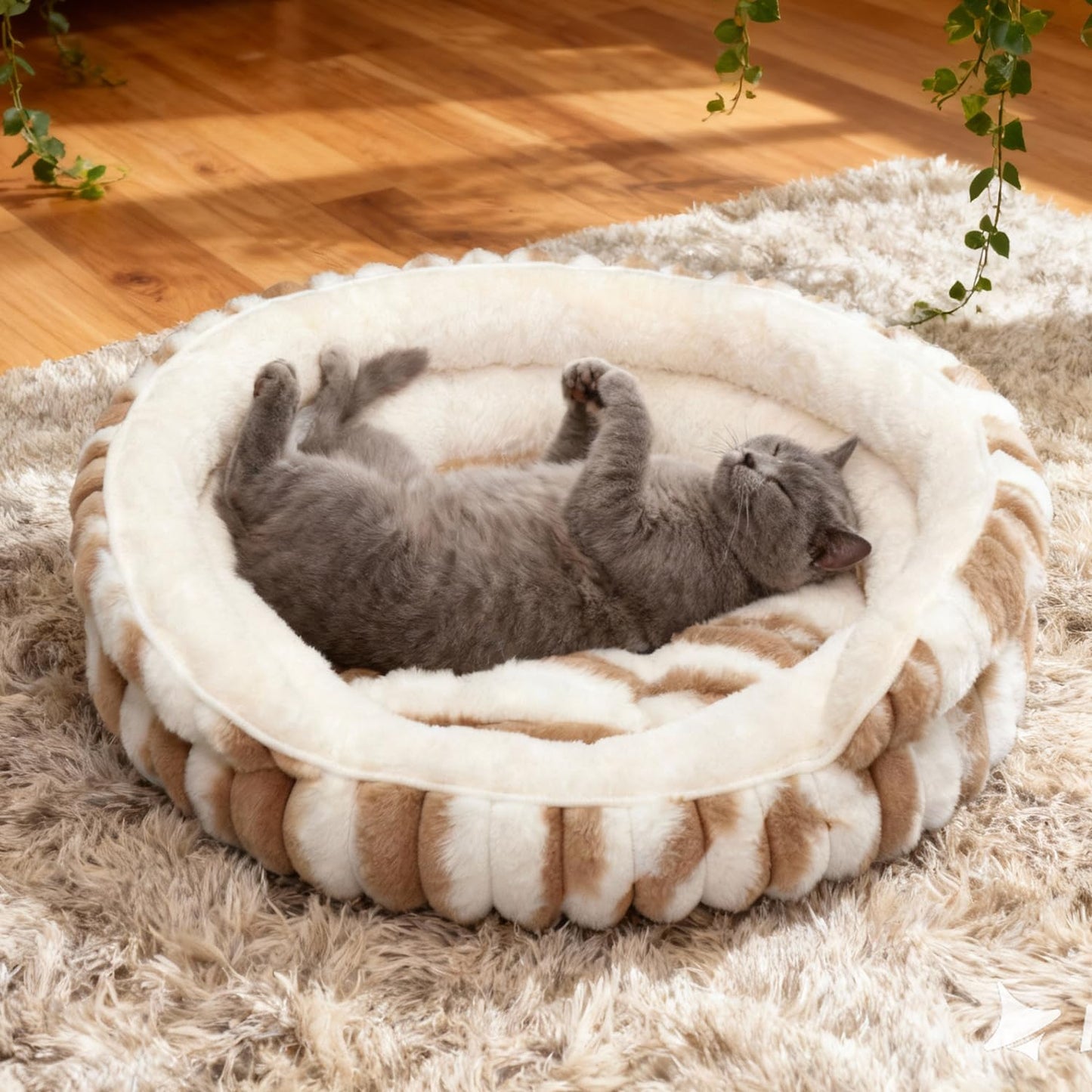 Petvart Calming Donut Cat Bed – Washable Fluffy Anti-Anxiety Pet Bed with Non-Slip Base