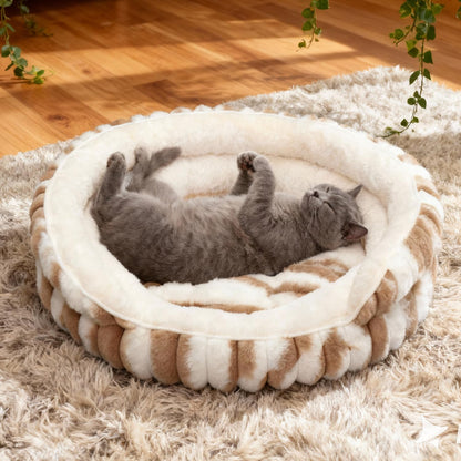 Petvart Calming Donut Cat Bed – Washable Fluffy Anti-Anxiety Pet Bed with Non-Slip Base