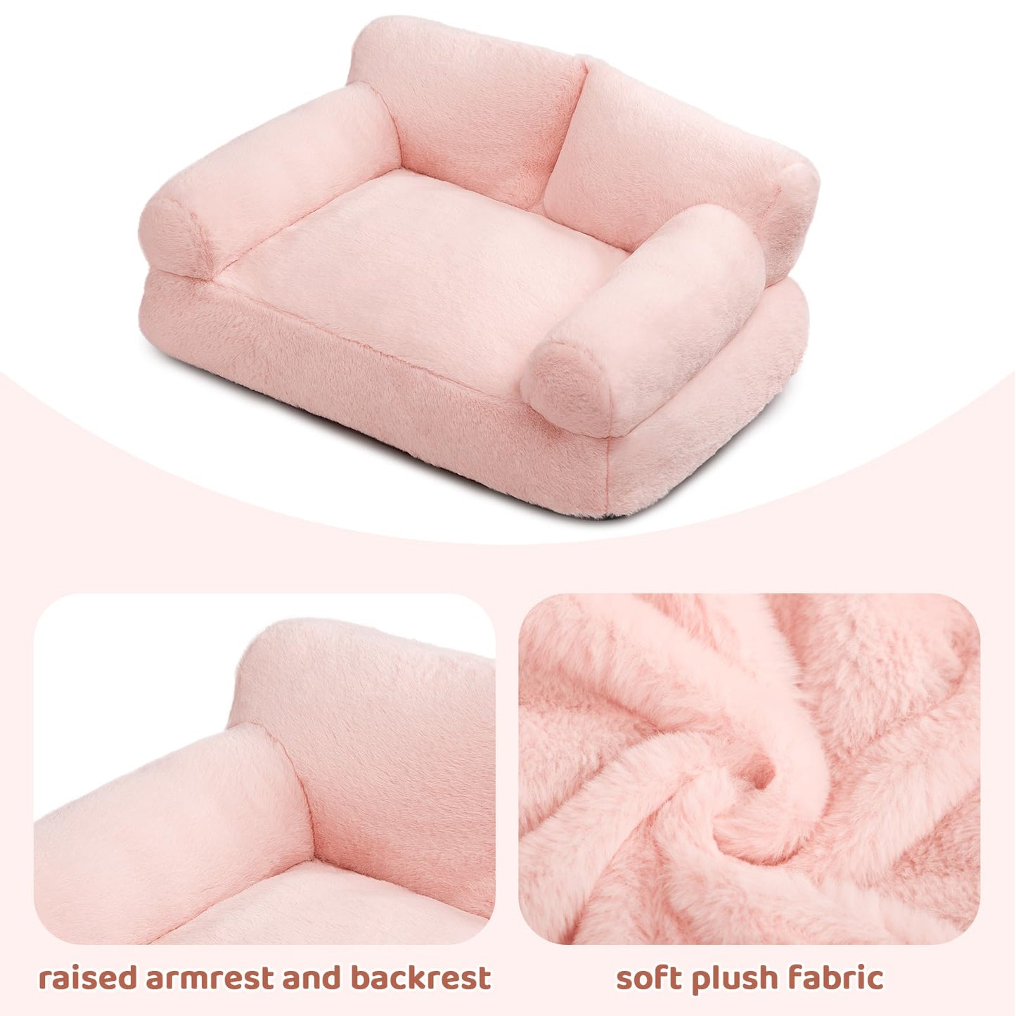 Petvart Plush Cat Sofa Bed – Soft Breathable Pet Couch for Cats & Puppies (Pink)