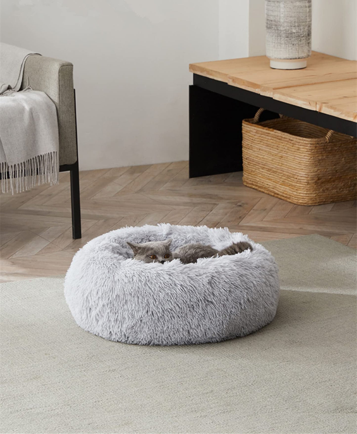 Petvart Plush Donut Dog Bed 50cm – Calming Round Anti-Anxiety Pet Bed, Machine Washable