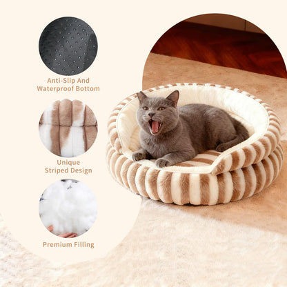 Petvart Calming Donut Cat Bed – Washable Fluffy Anti-Anxiety Pet Bed with Non-Slip Base