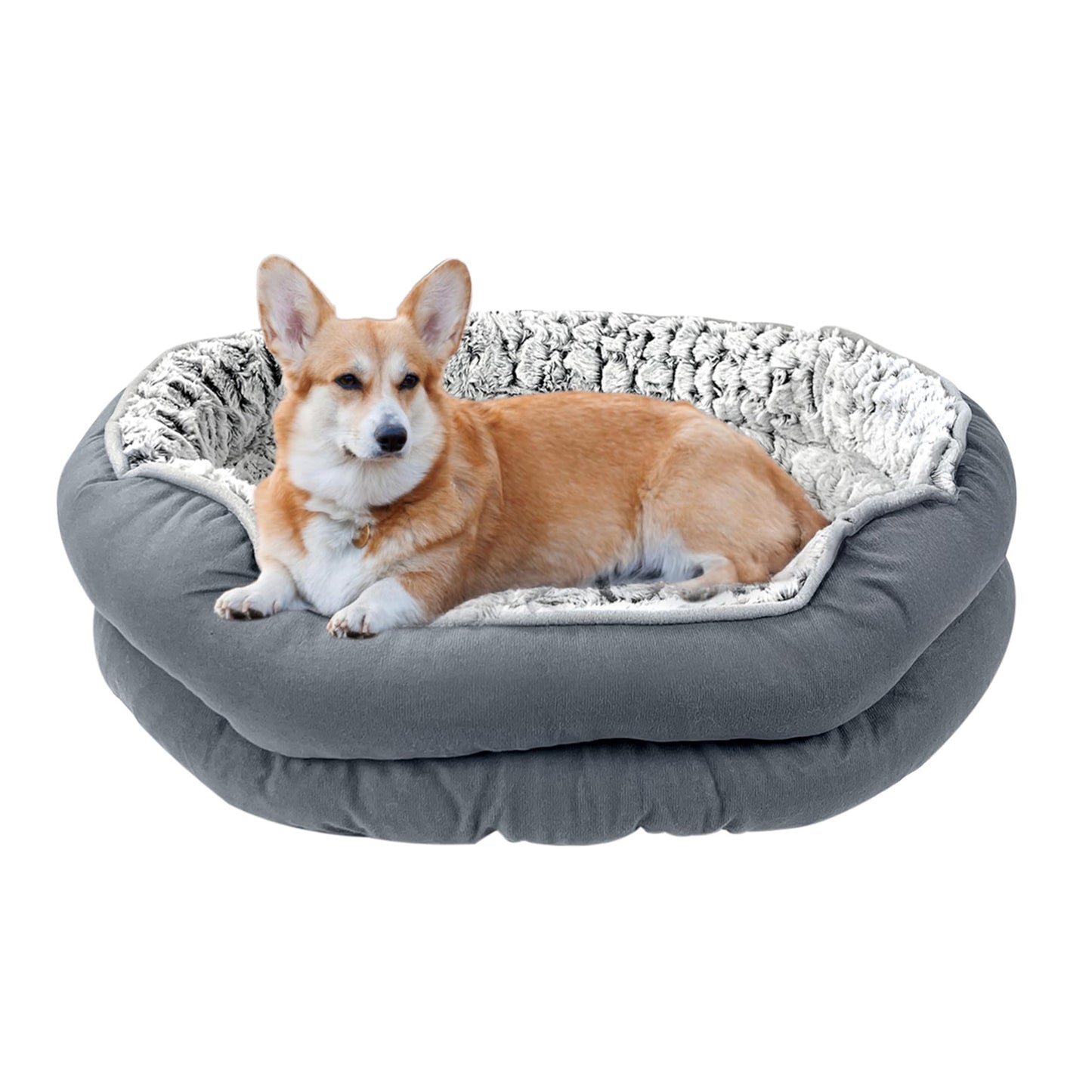 Petvart Fluffy Calming Pet Bed – Machine Washable Plush Anti-Anxiety Bed (Medium Size)