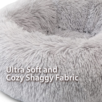 Petvart Plush Donut Dog Bed 50cm – Calming Round Anti-Anxiety Pet Bed, Machine Washable
