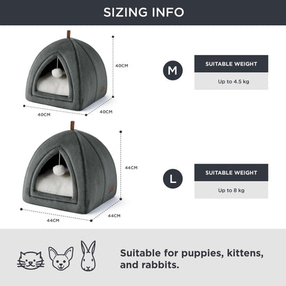 Petvart Cat Cave Igloo Bed – Foldable Enclosed Pet Bed with Removable Washable Cushion 40cm