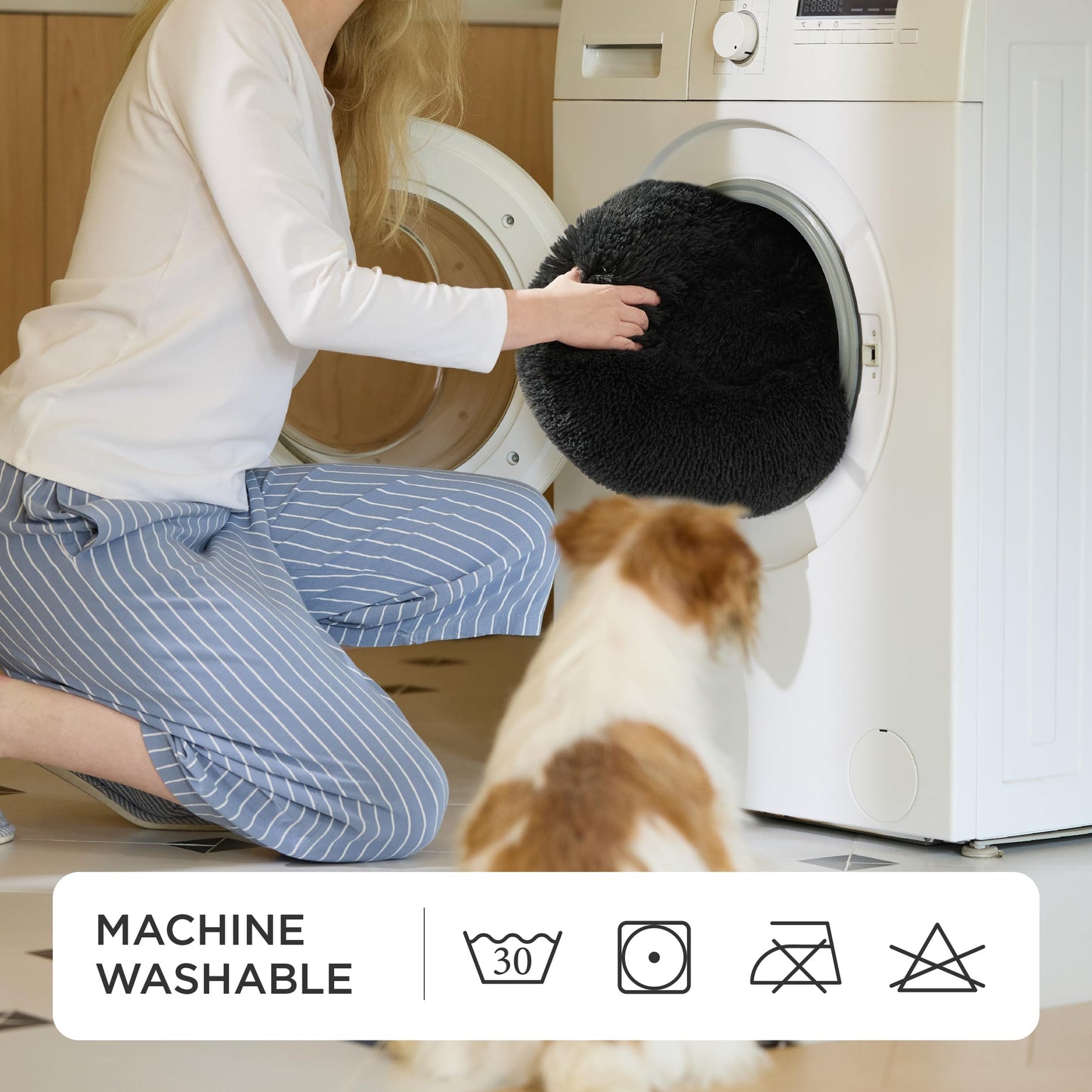 Petvart Large Round Calming Cat Bed 50cm – Washable Fluffy Anti-Anxiety Bed for Cats & Small Dogs