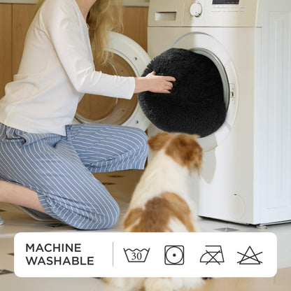 Petvart Large Round Calming Cat Bed 50cm – Washable Fluffy Anti-Anxiety Bed for Cats & Small Dogs