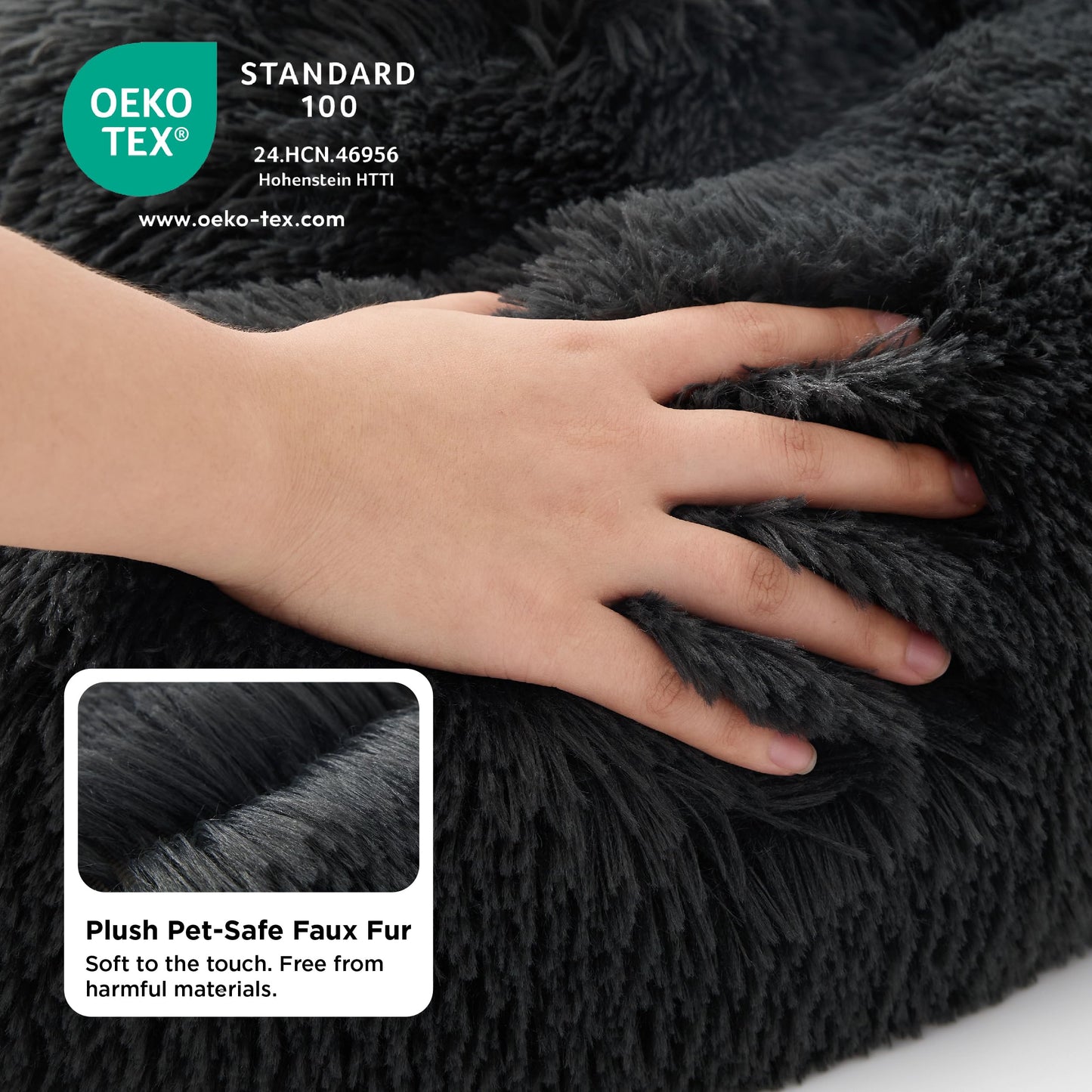 Petvart Large Round Calming Cat Bed 50cm – Washable Fluffy Anti-Anxiety Bed for Cats & Small Dogs