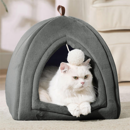 Petvart Cat Cave Igloo Bed – Foldable Enclosed Pet Bed with Removable Washable Cushion 40cm