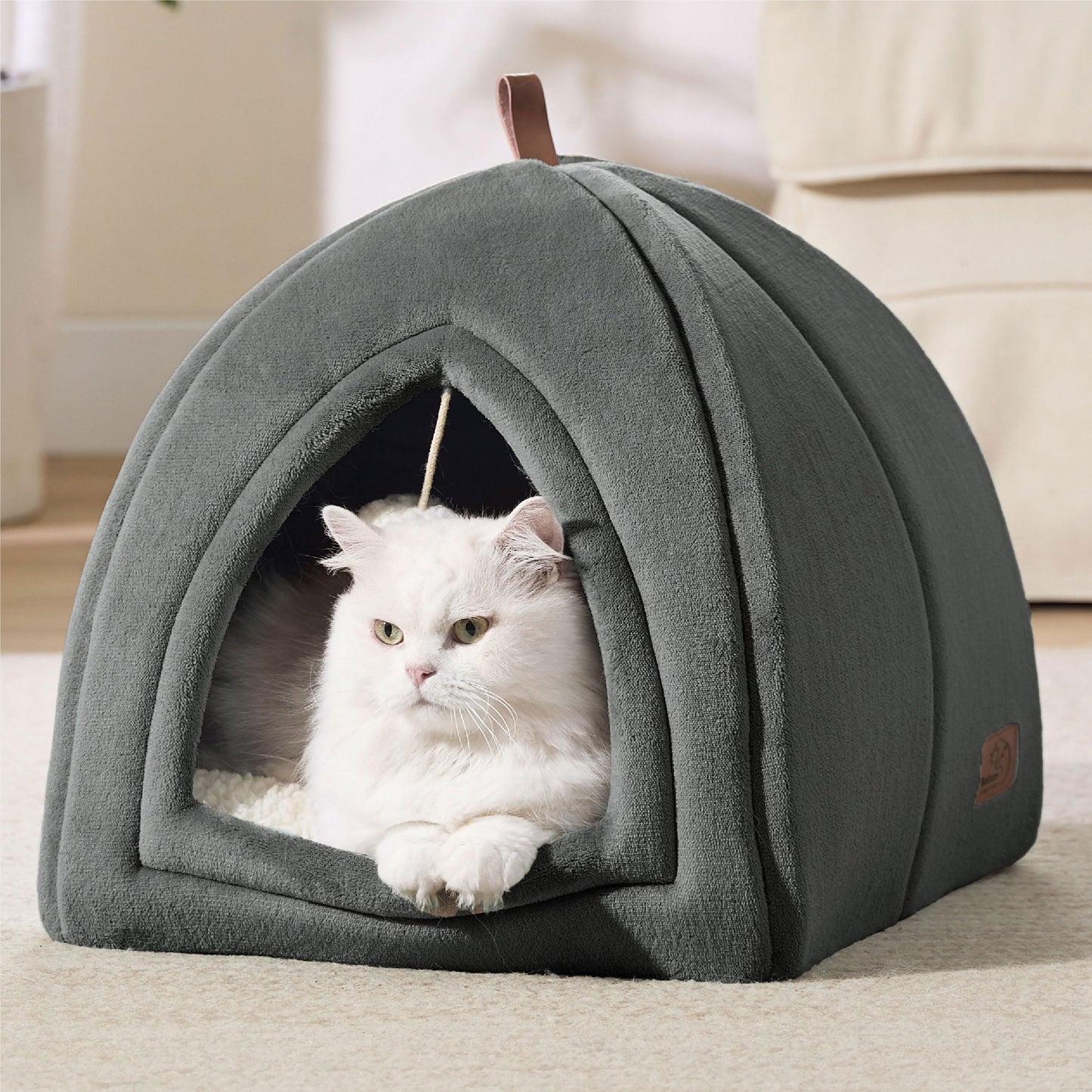Petvart Cat Cave Igloo Bed – Foldable Enclosed Pet Bed with Removable Washable Cushion 40cm