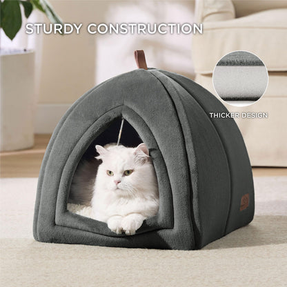 Petvart Cat Cave Igloo Bed – Foldable Enclosed Pet Bed with Removable Washable Cushion 40cm